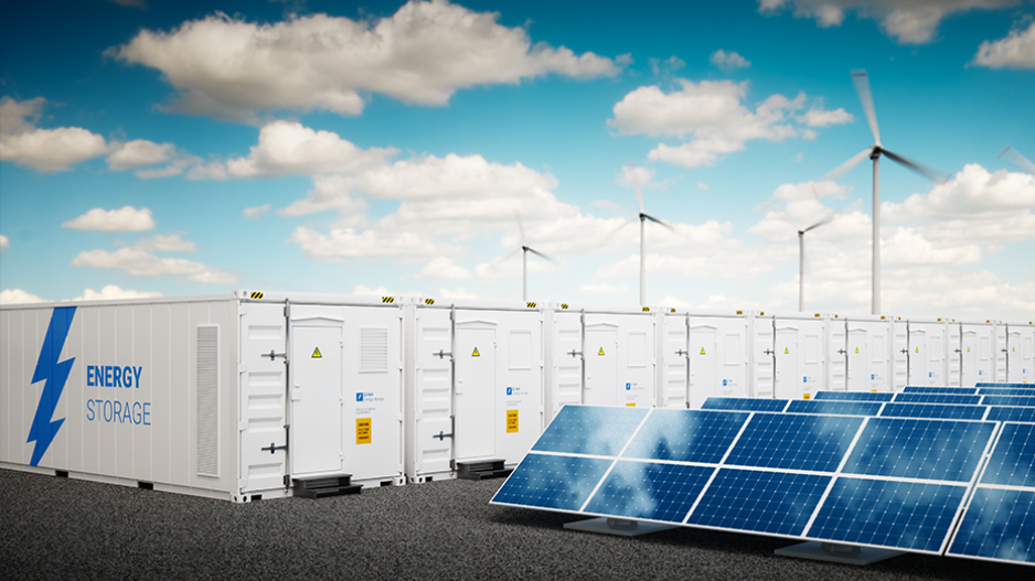 Windkraftanlage, Fotovoltaik, Batteriecontainer